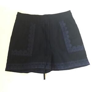 INC Navy Pull On Shorts with Blue Embroidery 100% Cotton Boho Bohemian Beach M